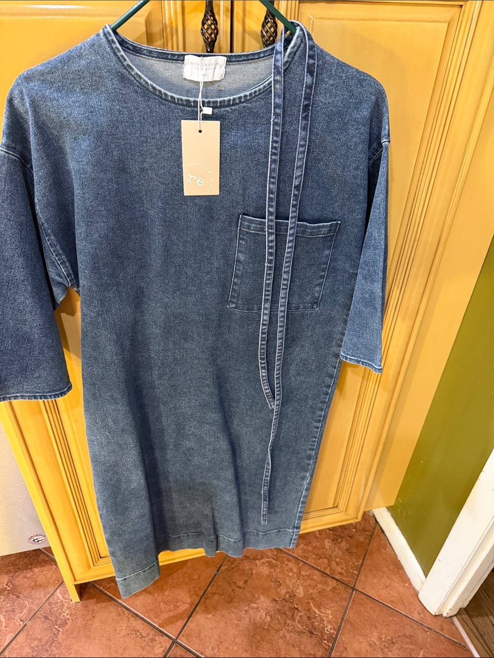 Washed Blue ladies Denim Tee Dress with Pocket and belt